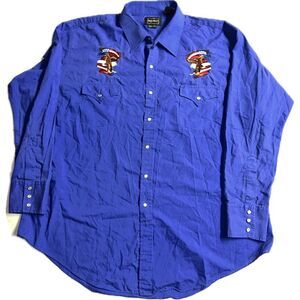High Noon Shirt Men 2XL RG Royal Blue Pearl Snap Eagle American Flag Embroidered
